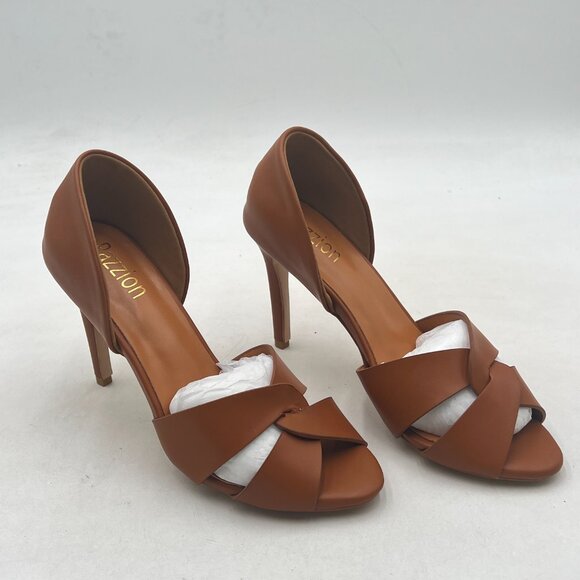 Pazzion Brown Open Almond Toe High Heeled D'Orsay Slip On Stiletto Heel Pumps - Picture 4 of 8
